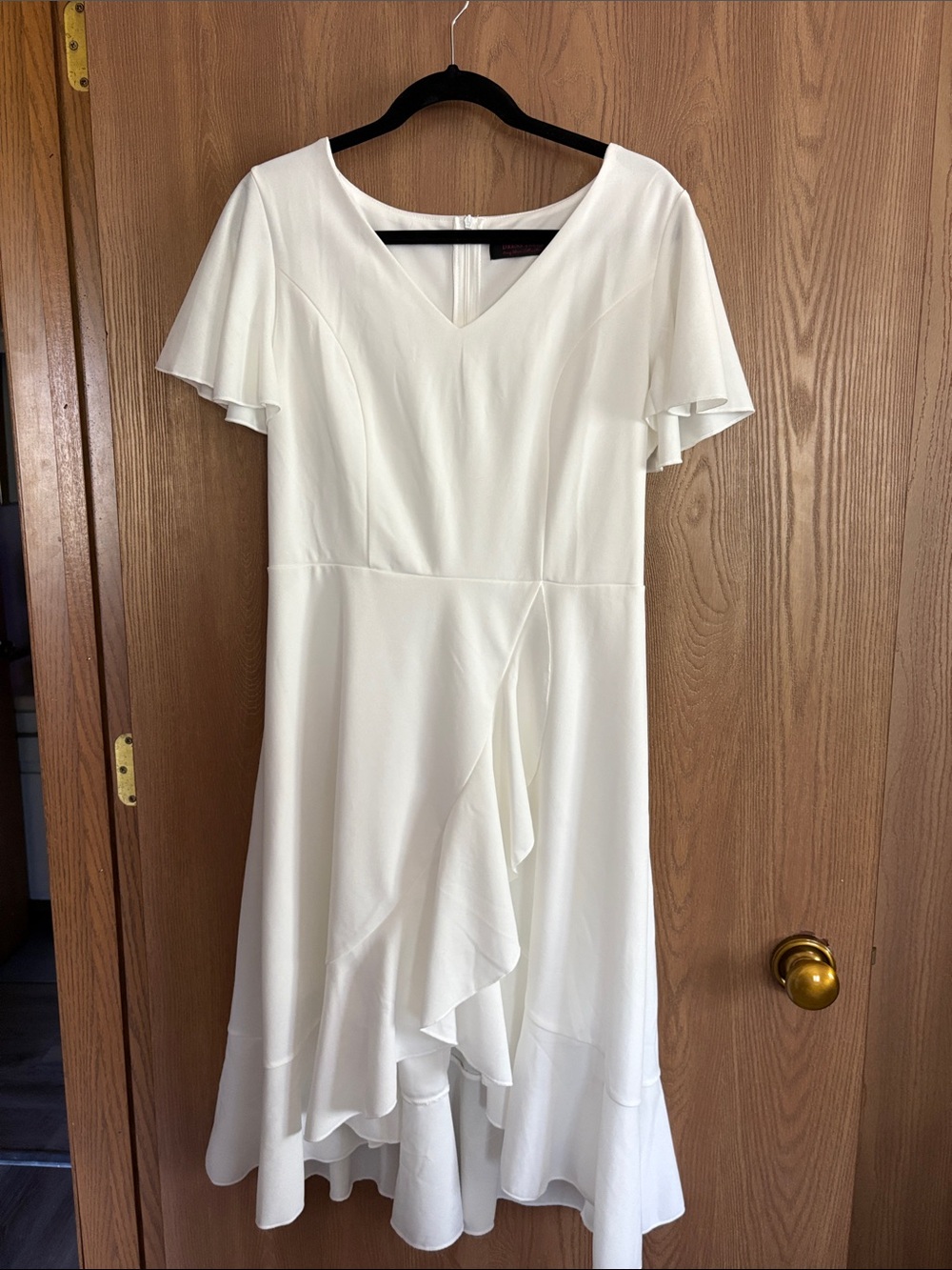 White V-Neck Midi Dress with Ruffle Hem